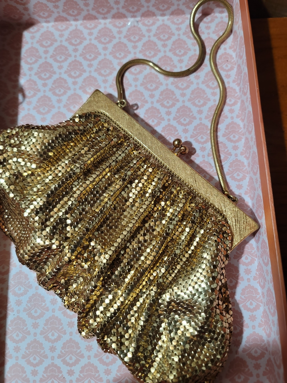 Vintage Gold Sequin Evening Clutch with Chain Strap